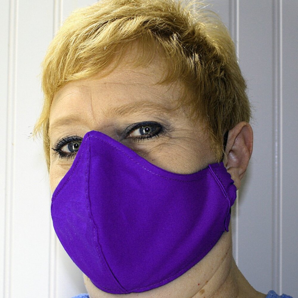 HAND CRAFTED Face Mask Purple Adult Cloth Fabric Solid - Shield Style
